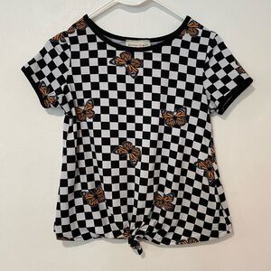 Glitter Girl Checkerboard Butterfly Tie-Front Tee | Size 10/12